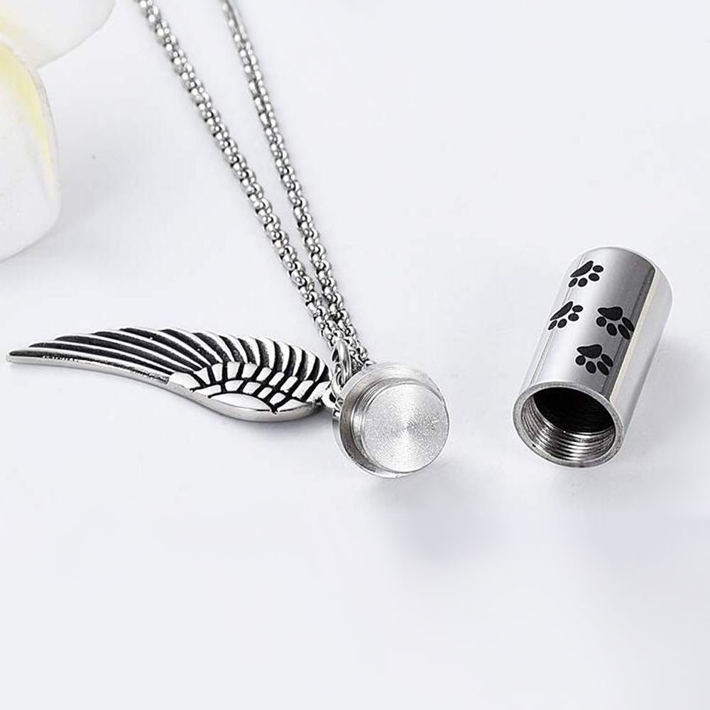 Mode Crematie Sieraden Hond Paw Urn Cilinder Hanger Eternity Roestvrij Staal Herdenking Huisdier As Ketting