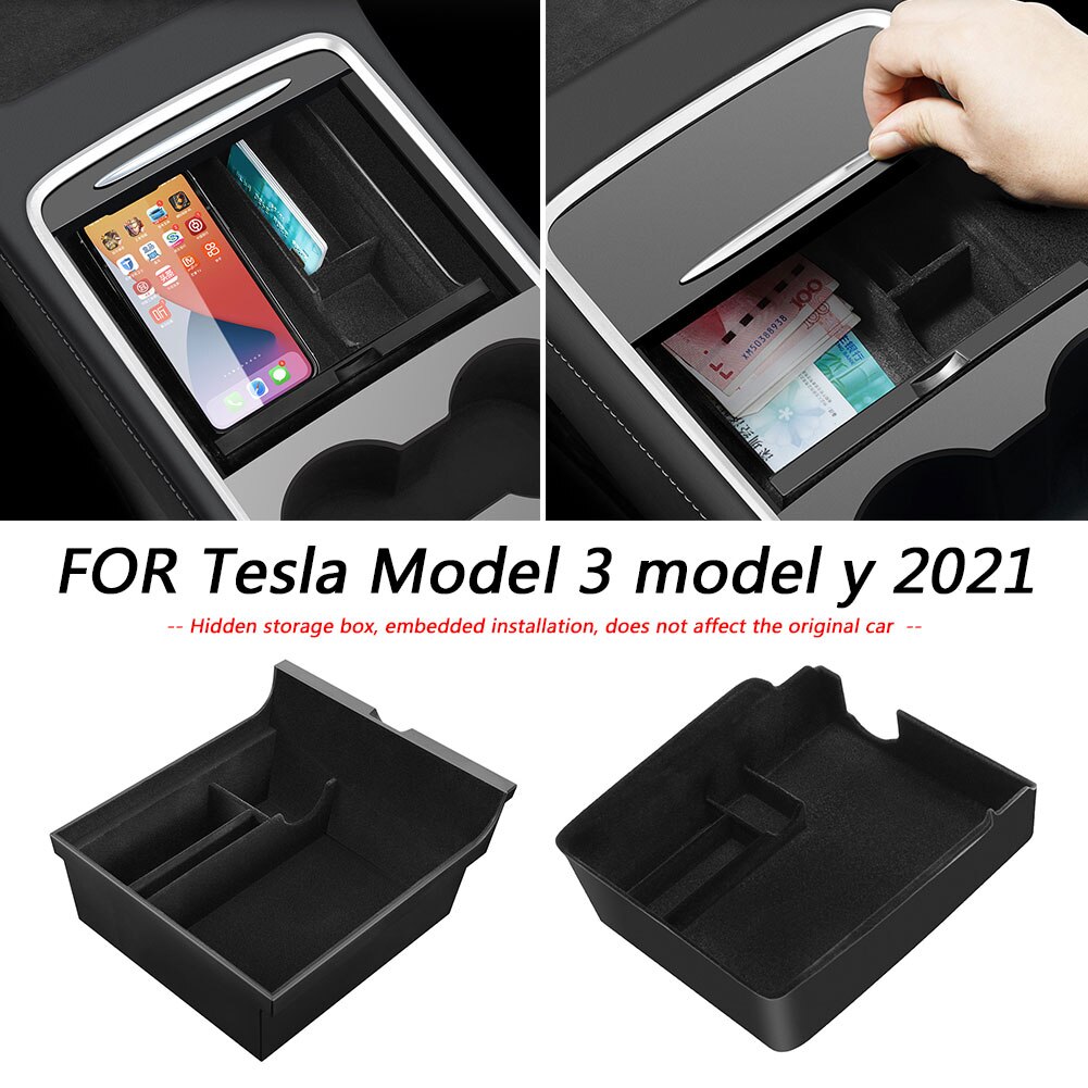 Car Styling Center Console Flocking Organizer for Tesla Model 3 Y Armrest Storage Box Tray Car Interior Accessories