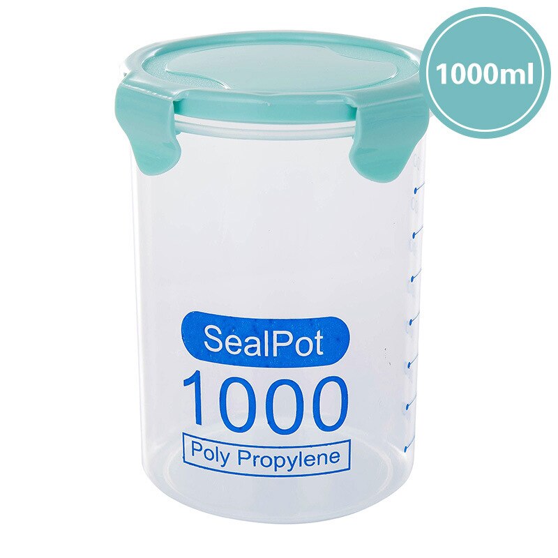 Kitchen Food container Seal pot tea coffee candy Storage Tank Plastic Cereals Snacks Box cookie canister cereal container jars: blue1000ml