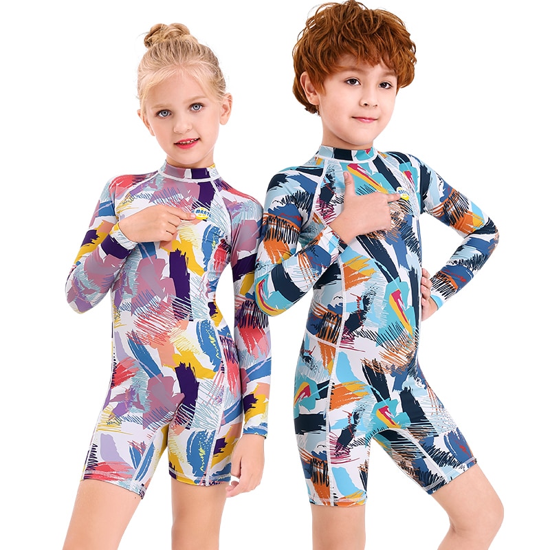 Girls Colorful Doodle Diving Swimwear Wetsuit For Boys Short Swimsuit Thin Drifting Jellyfish Suit Children Bathing Suit