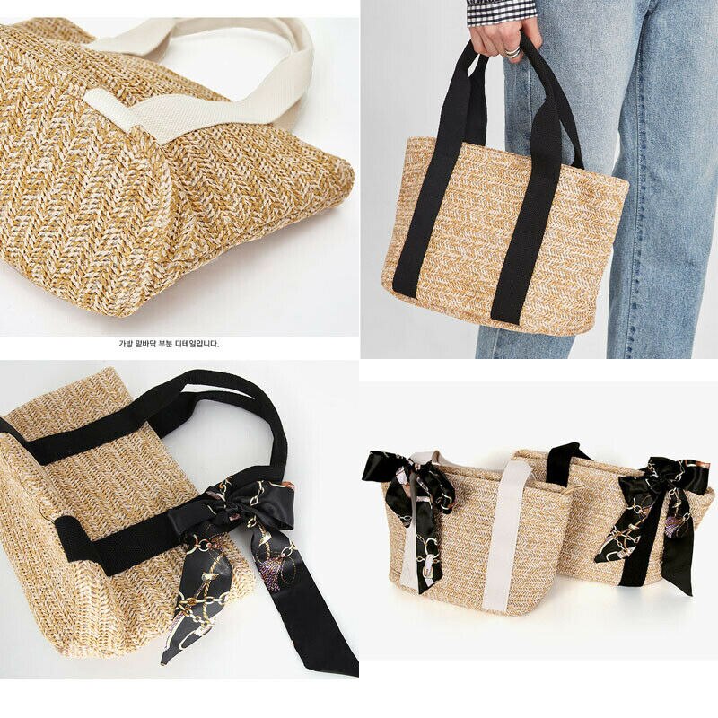 Style Summer Women Beach Straw Woven Portable Tote Bags Girls Vintage Rattan Basket Shoulder Bag