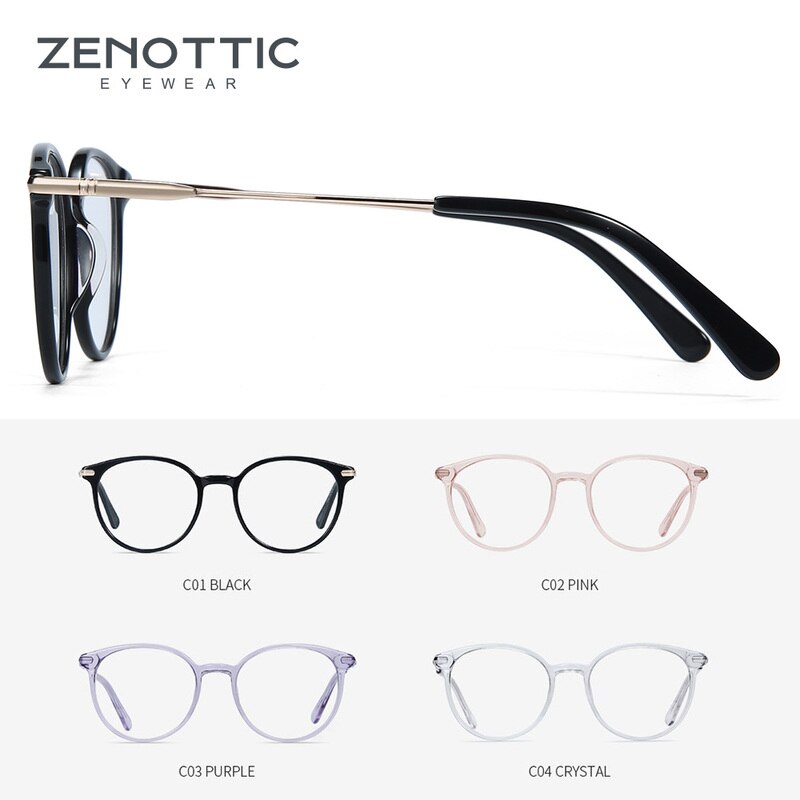 ZENOTTIC-gafas redondas Retro de acetato para mujer, montura transparente para miopía óptica, ultraligeras, Vintage
