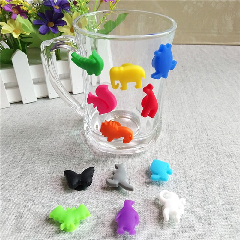 12 pièces/ensemble fête dédiée Animal ventouse verre à vin Silicone étiquette Silicone verres à vin reconnaissance marqueur porte-thé