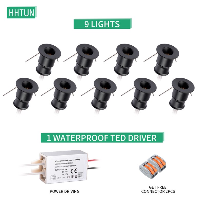 DC12V, 1W, black, mini spotlight, mini star light, mini downlight, 9 lights plus drive,30 angle: 6000-6500K