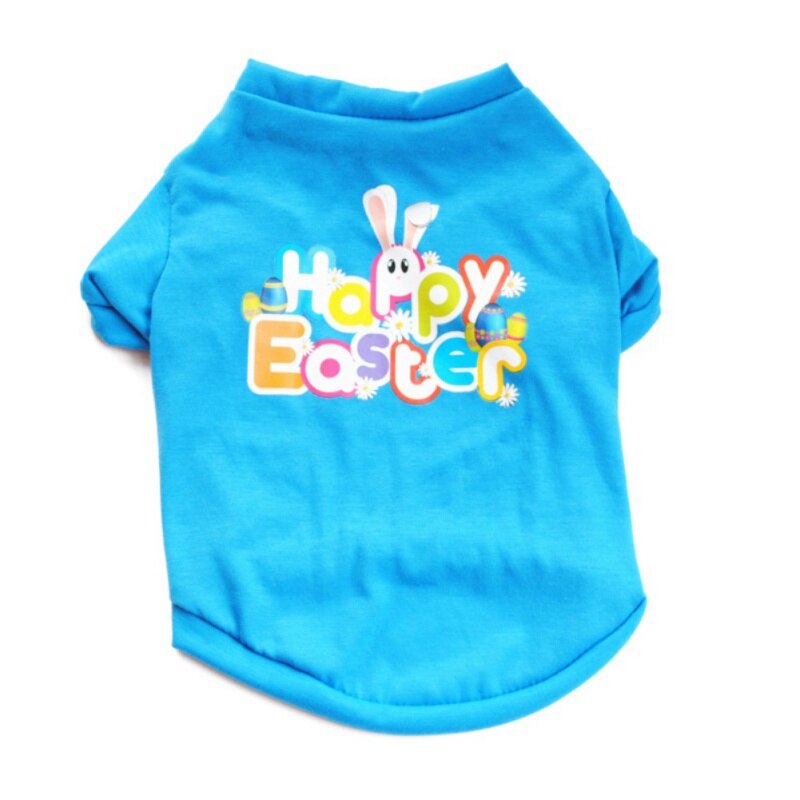 Happy Easter Dog Party Vest T Shirts Cartoon Konijn Bunny Pet Hond Kat Kleding Chihuahua Yorkies Zomer Apparels: Blauw / XS
