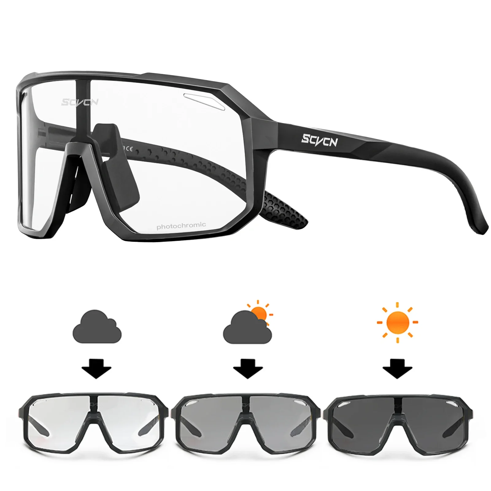 SCVCN Photochromic Cycling Sunglasses Outdoor Cycling Road Mountain Bike Glasses Men and Women Casual Hiking Windproof Glasses: WHITE
