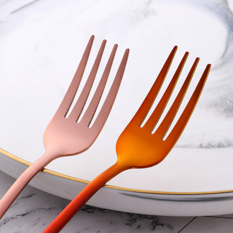 Stainless Steel Long Handle Dinner Fork 9 Colors Rainbow Fork Kitchen Hotel Supplies Restaurant Tableware Fork