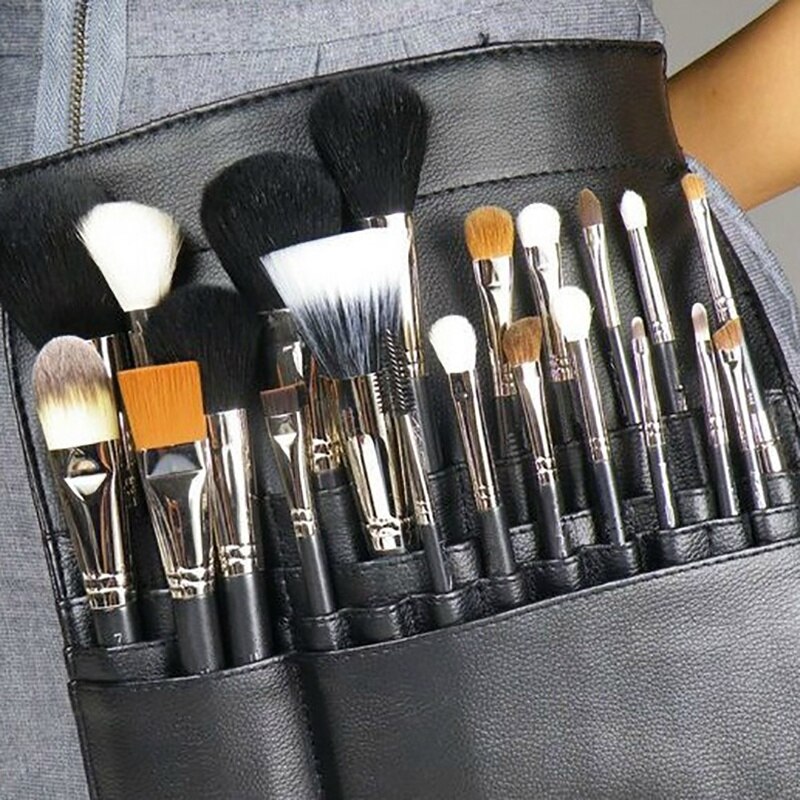 Bolsa de 22 bolsillos para brochas de maquillaje cosmético con correa para cinturón de artista para mujer (cepillo no incluido)