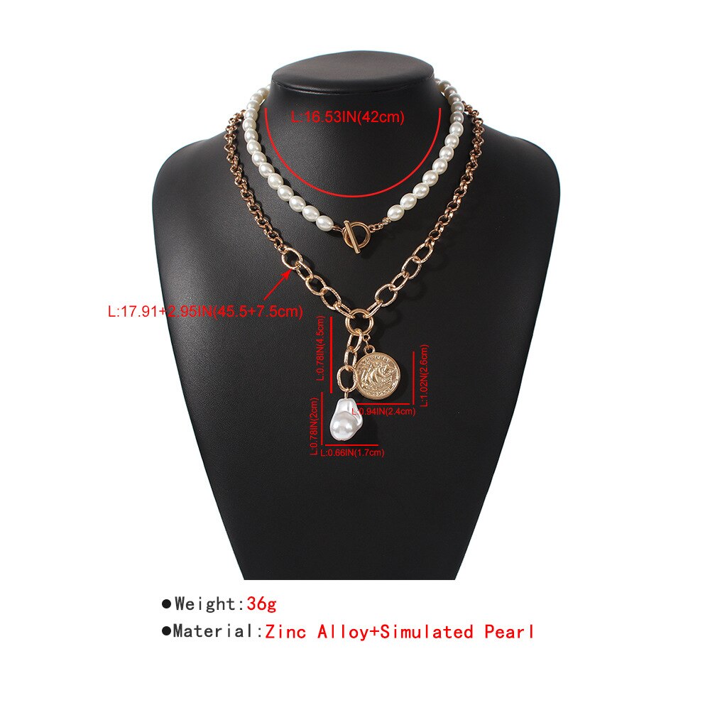 DIEZI Vintage Exaggeration Statement Choker Necklace Wedding Imitation Pearl Coin Pendant Necklaces Women Chain Jewelry