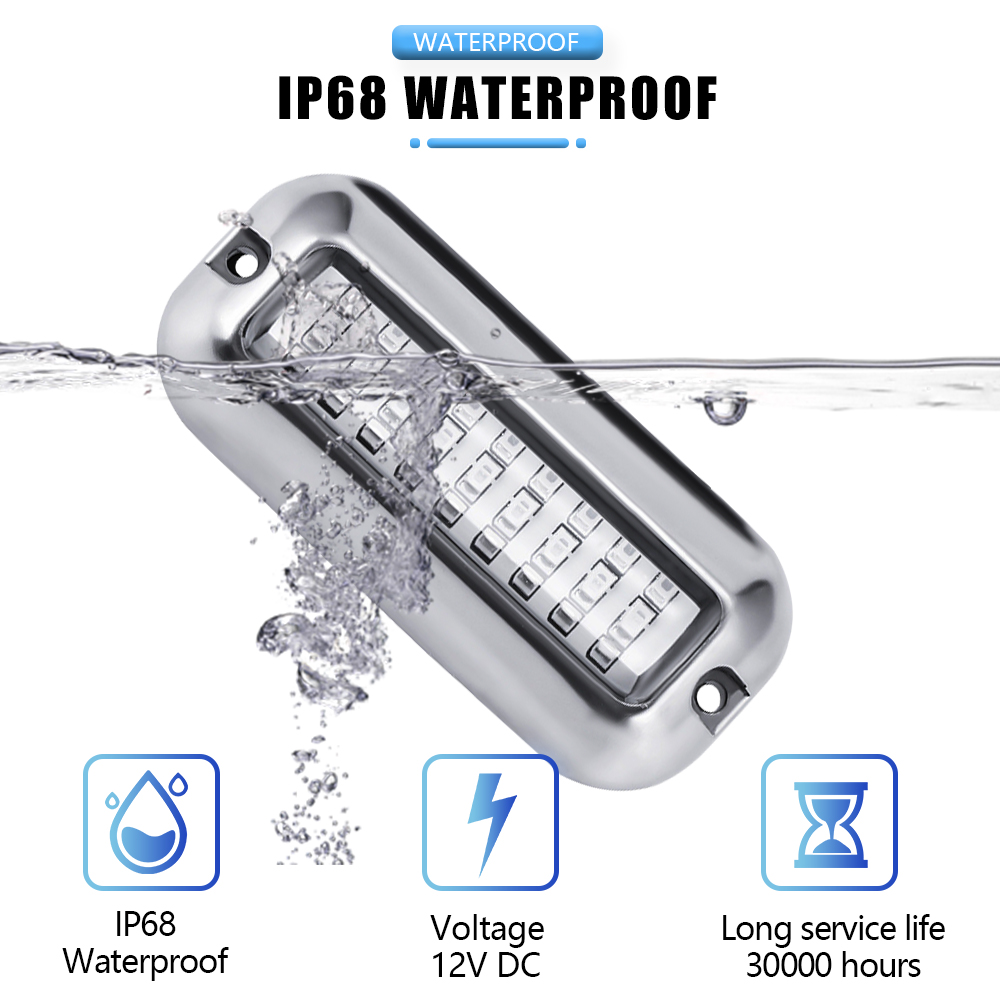 IP68 Waterproof Boat Transom Lamp 27LED Stainless Underwater Light Pontoon Marine Ship Lights Blue/White