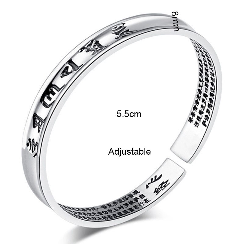 Vintage Verzilverde Manchetknopen Mantra Armband Mannen/Vrouwen Hart Sutra Bangle Lotus Bloem Armband Tibetaans Boeddhisme Etnische Sieraden