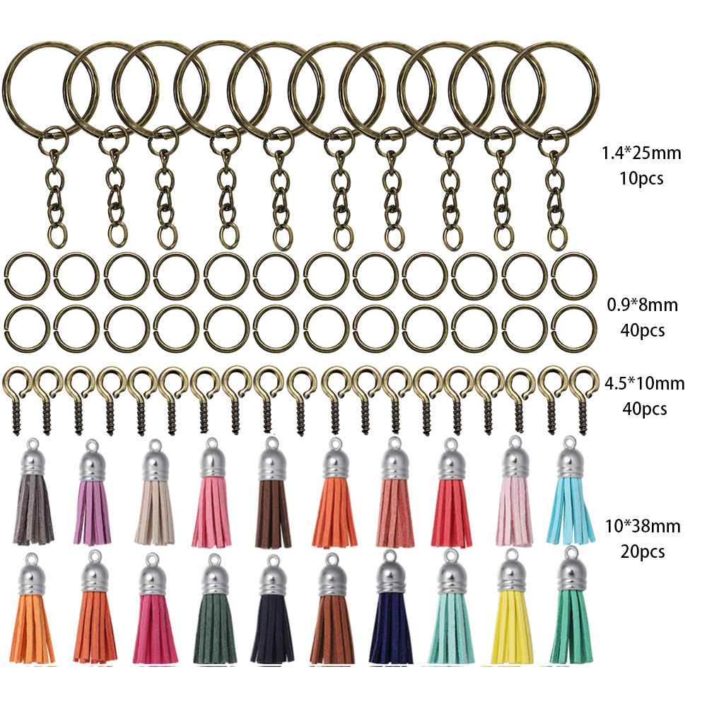 Kits de fabricación de joyas, llavero con borlas coloridas, anillo de salto abierto, juego de alfileres para manualidades, llaveros colgantes de resina, suministros de joyería, 110 Uds.: Morado