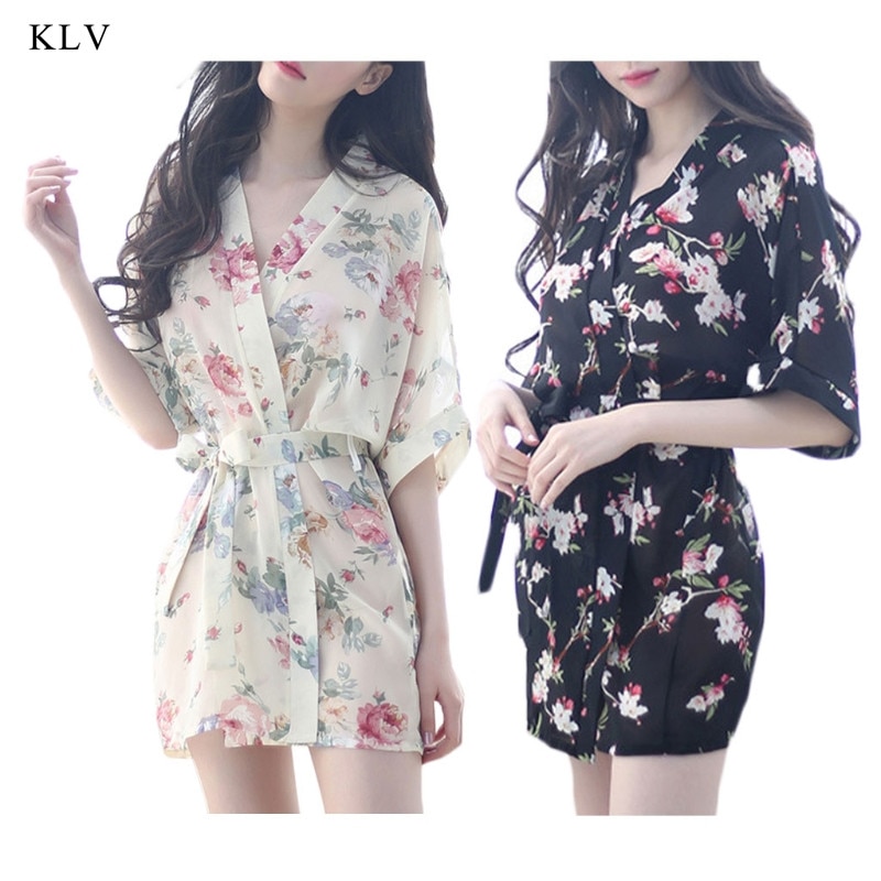 KLV-Bata Floral para mujer, vestido de novia, Kimono de boda, ropa de dormir, de estilo corto