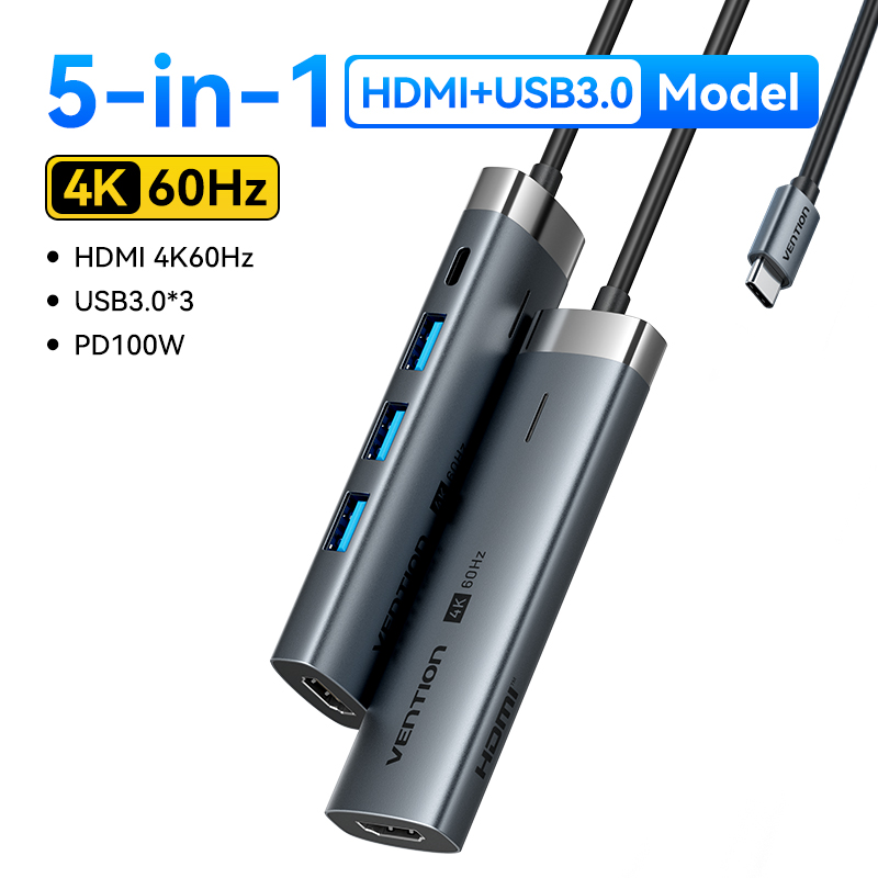 Vention 4K60Hz USB C HUB HDMI Adapter Type C to RJ45 Ethernet USB3.0 PD100W SD&TF for Laptop MacBook Pro Docking Station USB HUB: Silver