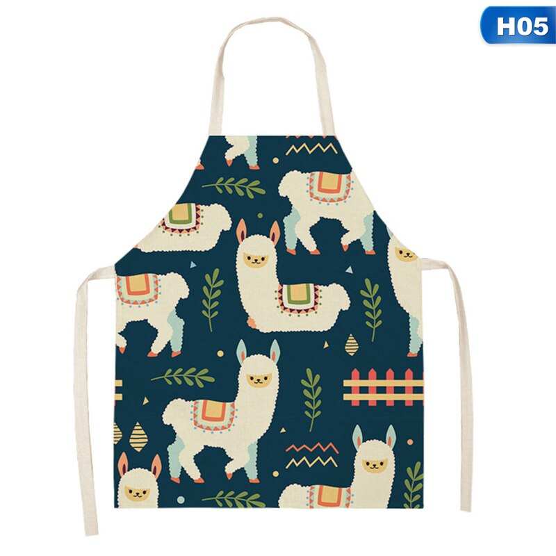 1pc Cute Alpaca llama Printed Apron Cotton Linen Sleeveless Aprons Household Cooking Baking Waist Bib Kitchen Pinafore 53*65cm: 5