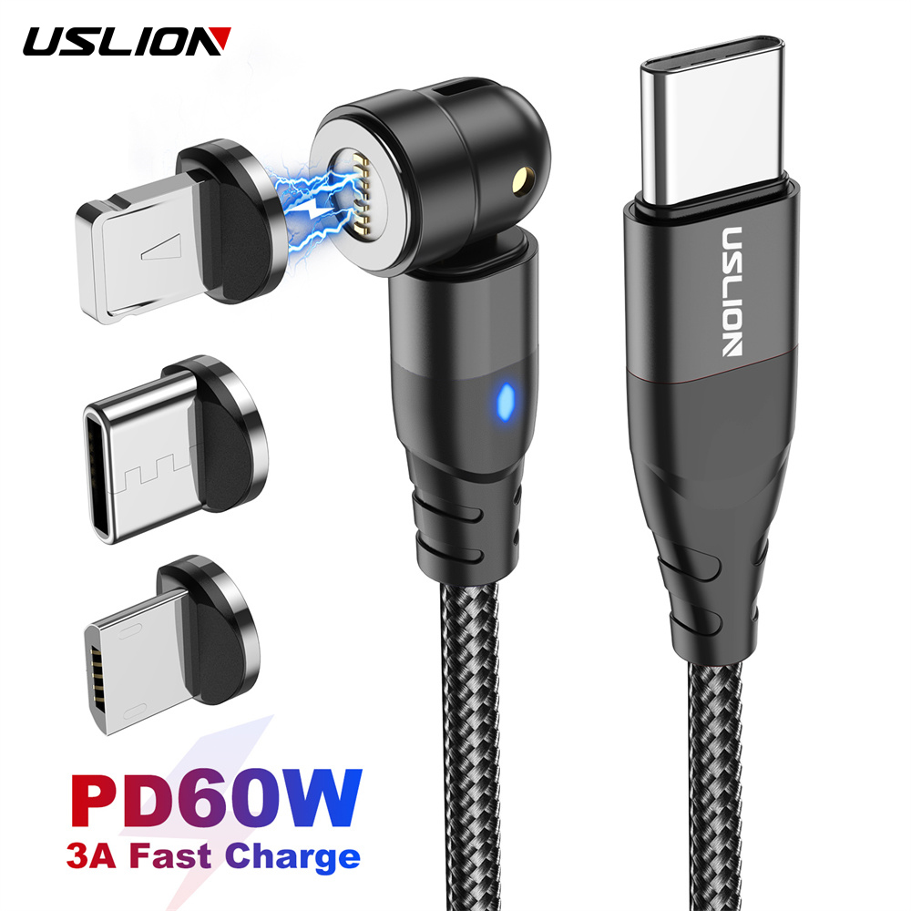 USLION 60W magnetische kabel Type C naar Type C-kabel voor Redmi Huawei P40 PD Snel opladen voor MacBook Pro iPhone 15 Micro USB-kabel