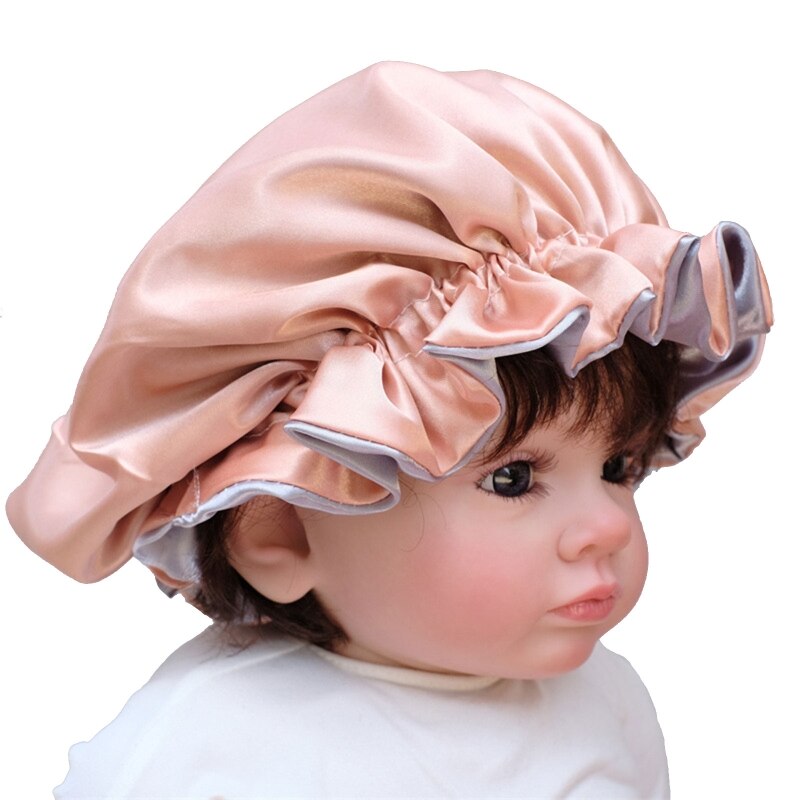 Bonnet de nuit en Satin soyeux pour bébé, Double couche réglable, Turban de nuit pour fille, couleur unie, mignon, à la ,: B-2