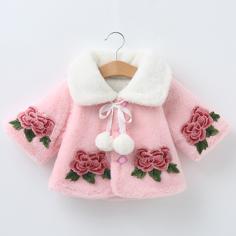 Babymeisjes herfst winter wollen cape jas omslagkraag vintage rozen dikke jassen bovenkleding kleding: Roze / 5t