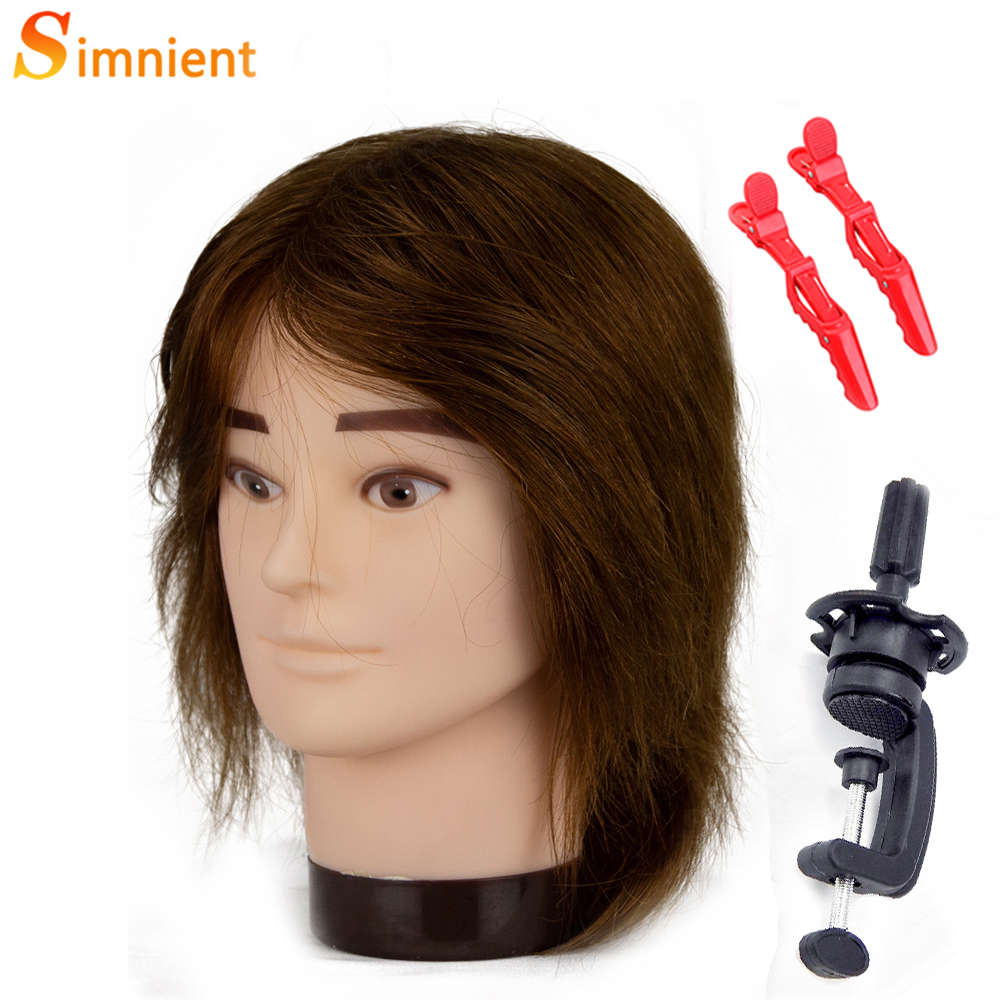 Male Mannequin Head With Human Hair Black For Practice Hairdresser Cosmetology Training Doll Head For Hair Styling: light green