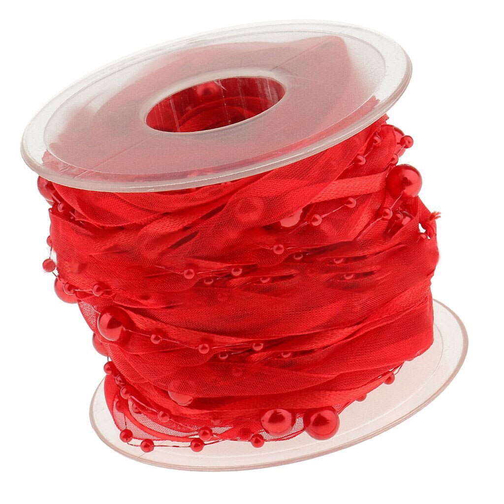 Ruban de décoration en chaîne de perles | 12 couleurs, ruban Transparent pour décoration faite à la main, bricolage: Rouge
