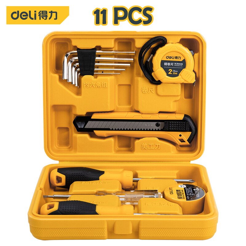 Mechanic Wrench Tool Hand Tool Set Auto Repair Mixed Tool Combination Package Hand Tool Kit with Plastic Toolbox Storage Case: 11 PCS
