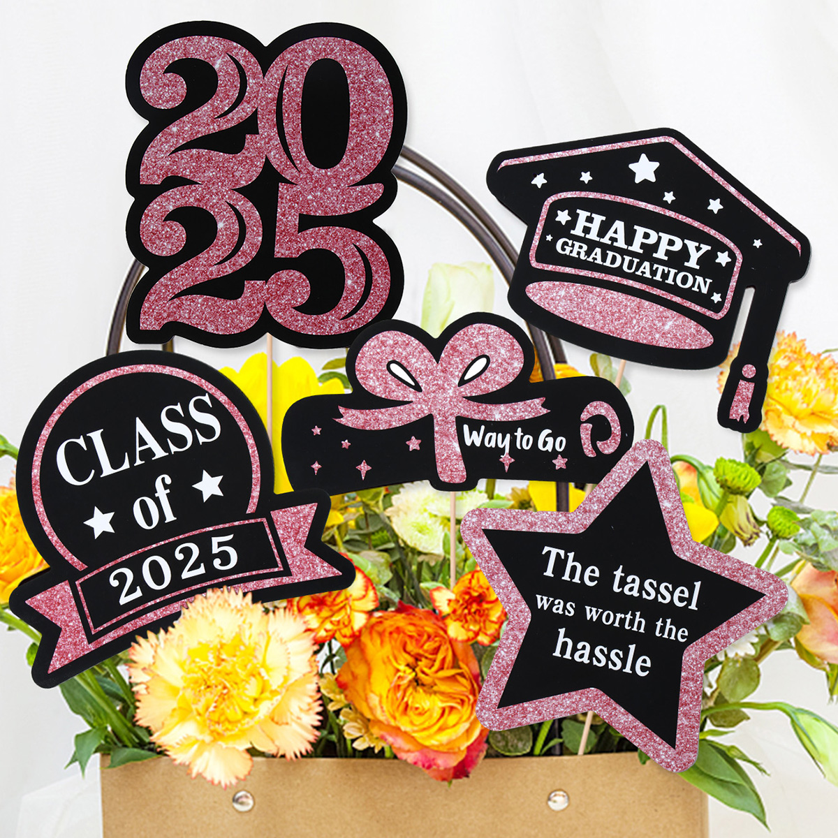 Graduation Decorations Paper Cupcake Toppers Class of Grad Centerpiece Sticks Graduation Party Table Topper Decoration