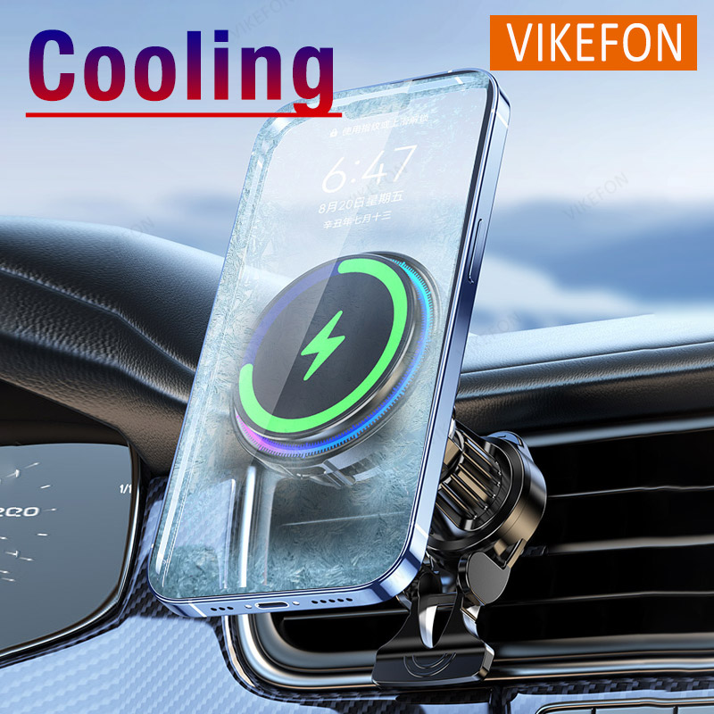 30W ice Cooling Magnetic Wireless Car Charger for iPhone16 15 14 13 12 Pro Max MacSafe Car Phone Holder Fast Charging Station