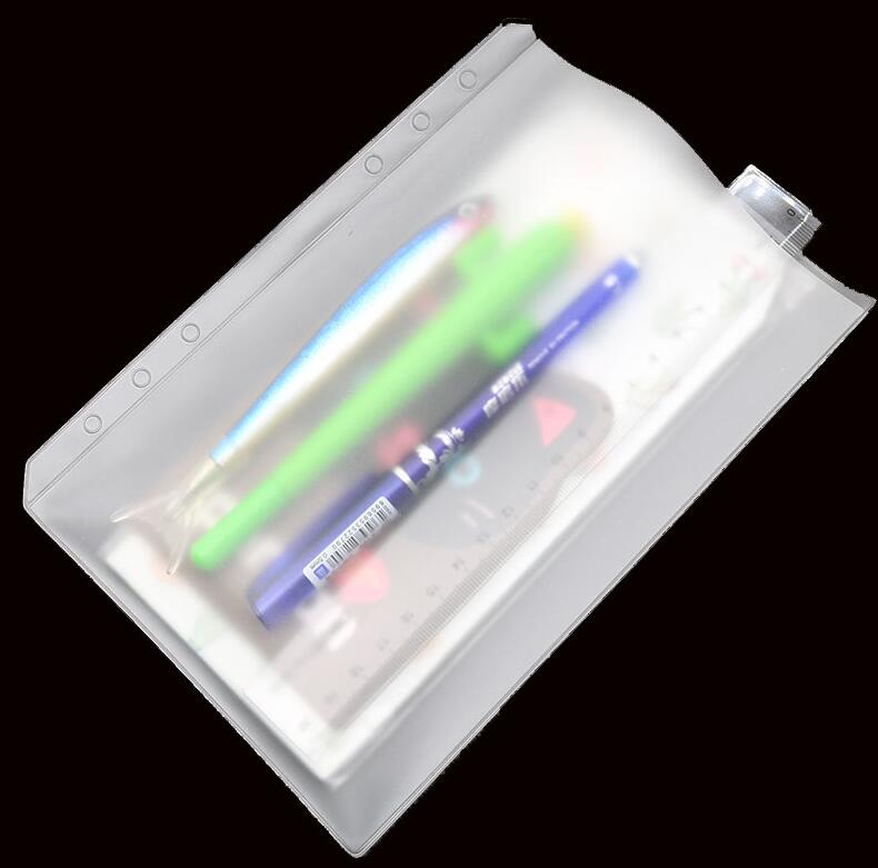 School A5/A6 PVC Loose-leaf Notebook Zipper Bag 6-hole Binder Business Card Bag Cutout Student Learning Materials Folder: E