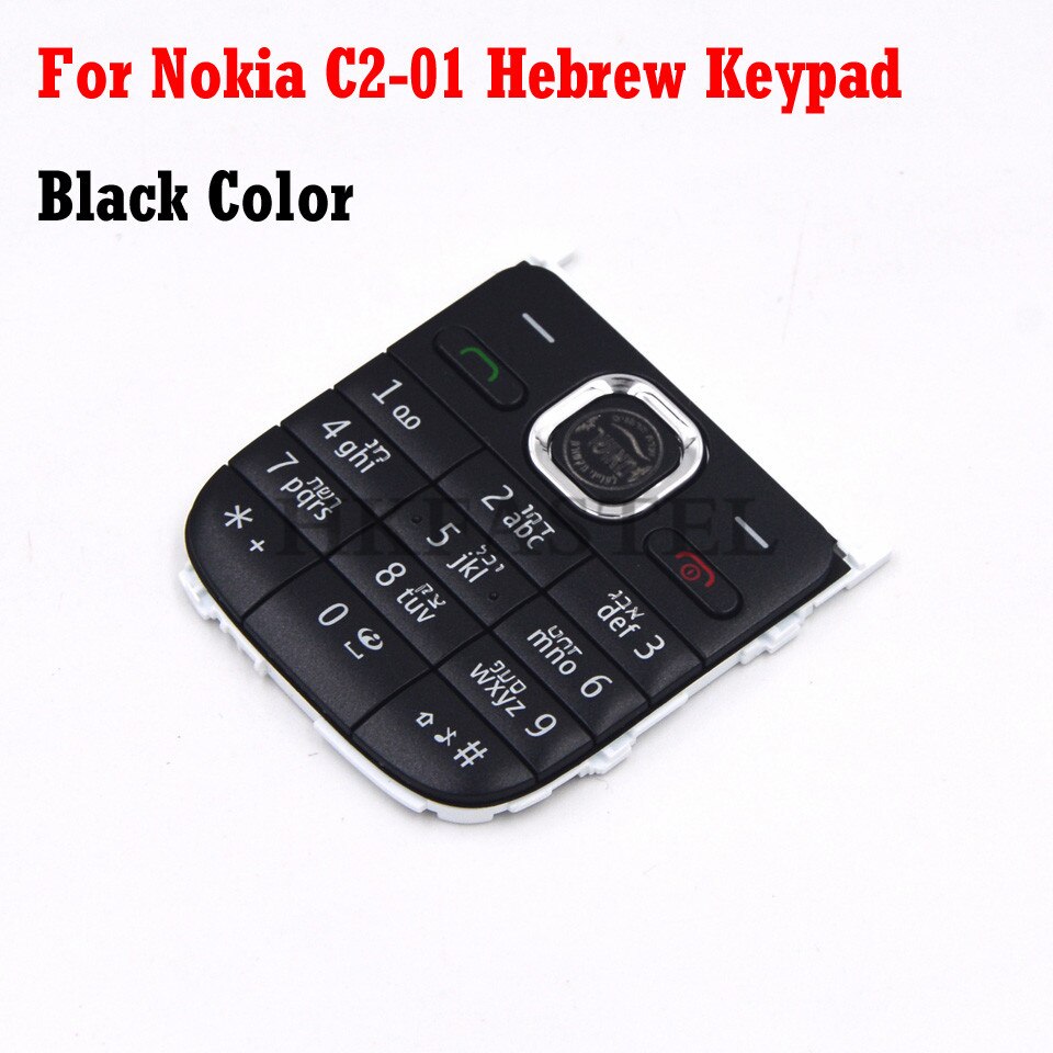For Nokia c2-01 original Mobile Phone English Russian Arabic Hebrew Keypad For C2 C2-01 Replacement housing cover Keyboard: Black Hebrew