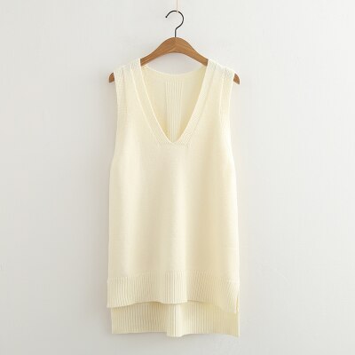 Pull à col rond pour femmes, gilet tricoté sans manches, en coton doux élastique, couleur unie, printemps été,: Beige