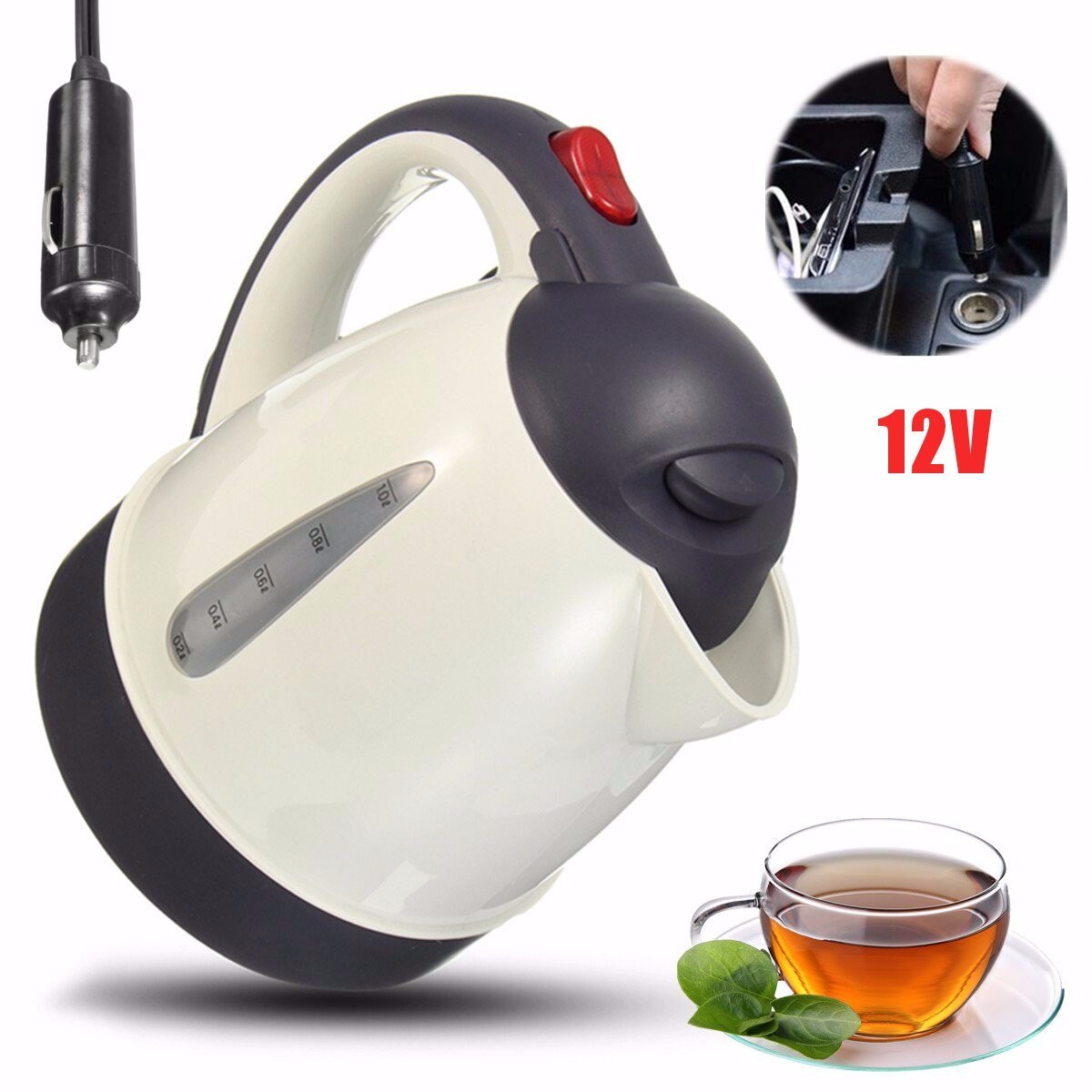 Hervidor de agua para coche de 1000ML, calentador de agua portátil para viaje Auto de 12V/24V para té y café, vehículo de gran capacidad de acero inoxidable 304