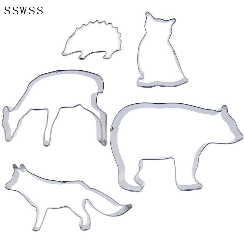 Vijf Koesteren Dieren Egel, Uil, Wolf, Herten, Ijsbeer Cookie Cutters Bakken Mallen, Cake Decorating Fondant Gereedschap, Direct Selling