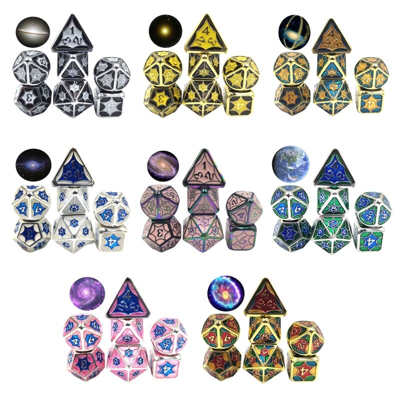 7 st / set legerat metall polyhedral tärningar  d20 d12 d10 d8 d6 d4 för dnd rpg mtg tabl  m68d