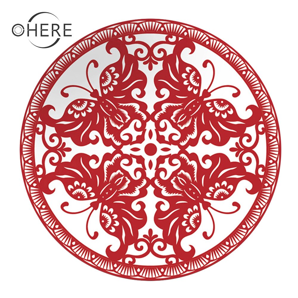 Chinese style red paper-cut pattern bone china tableware round plate set wedding festive dinner plate