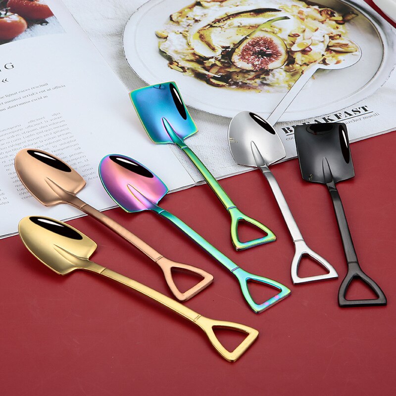 Engineer Ice Cream Square Shovel Cake Spoon Retro Shovel Coffee Spoon Stainless Steel Dessert Spoon Watermelon Spoon