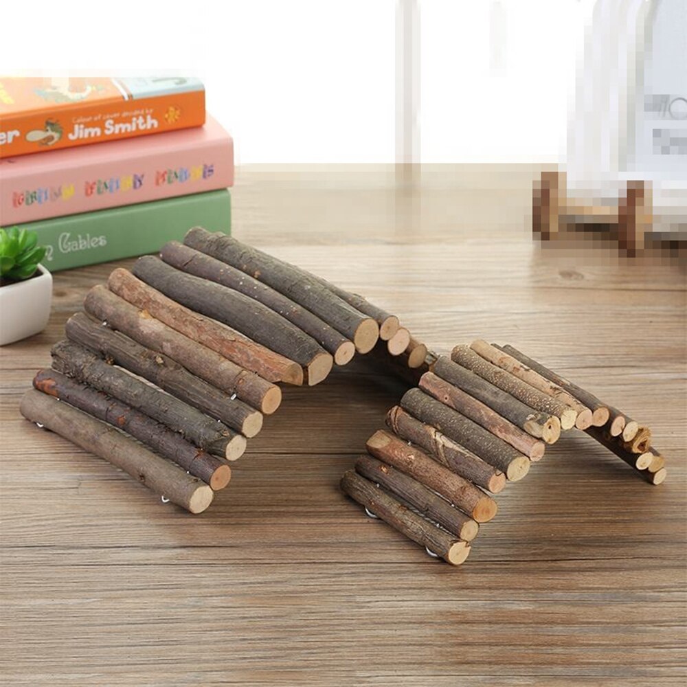 Escalera de vallas de madera para mascotas, juguete pequeño para hámster, jaula para hámster, puente con escaleras, ratón de madera, conejillos de indias, rata, lagarto, juguete para morder