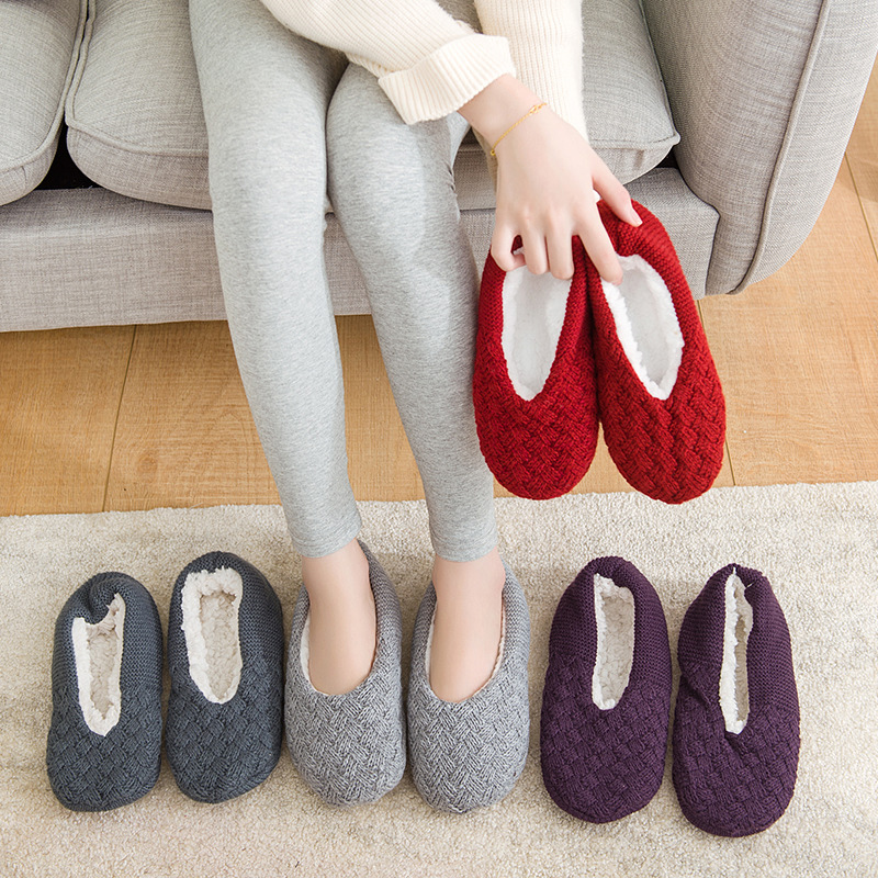 Calcetines gruesos antideslizantes para el hogar, zapatillas cálidas de felpa, calcetín de Color sólido, zapatos planos para el hogar y el dormitorio, nueva