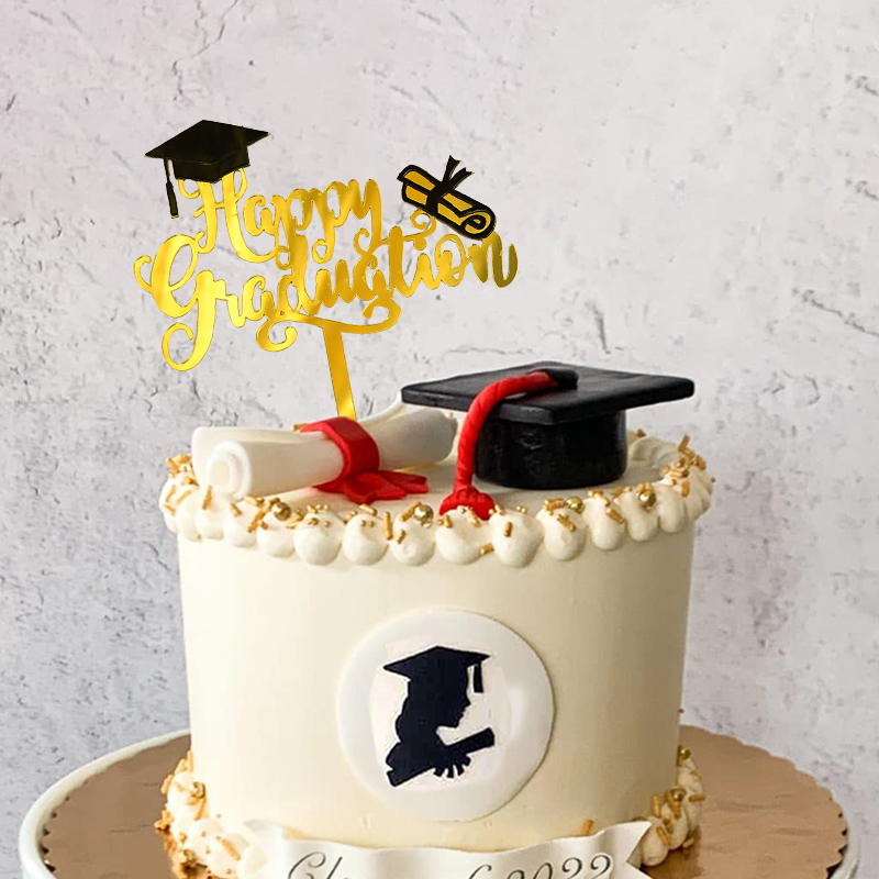 3Pcs Happy Graduation Acryl Cake Toppers Goud Zwart Congrats Grad Cake Topper Voor Klasse Van 2022 College Vieren Party decor