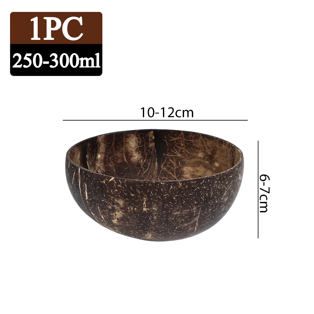 Cuenco de coco Natural para cena, vajilla de madera hecha a mano, cuchara de madera para postre, ensalada de frutas, mezcla de arroz, Ramen, 550/400/300Ml: Negro