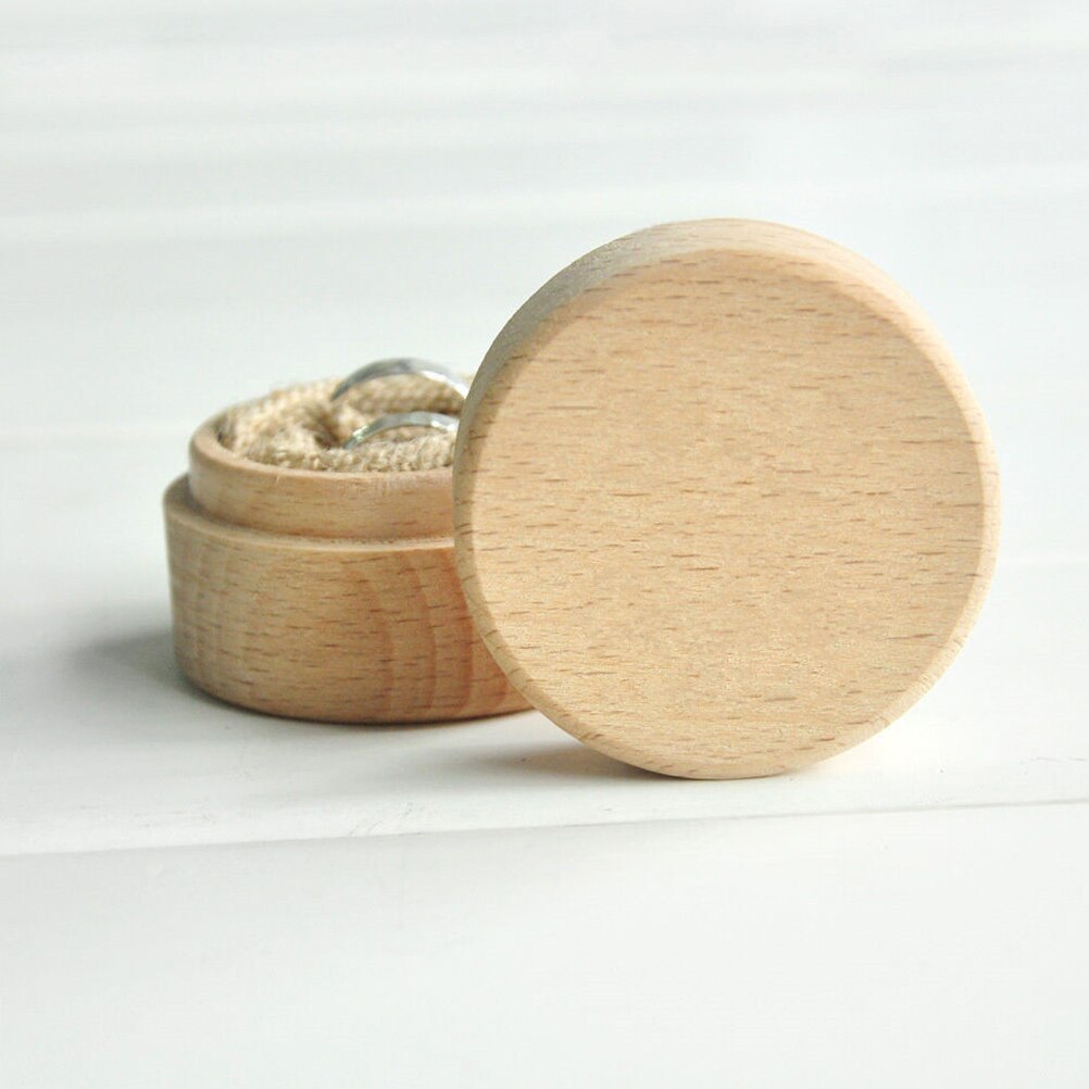 Round Wooden Box Mini Wrap Storage Wedding Ring Jewelry Trinket Box Wood Storage Container Case