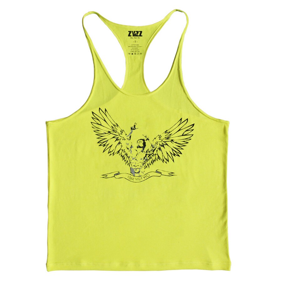 MUSCLE ALIVE Gym Tank Tops Men Sports Wear For Men Bodybuilding Stringer Fitness Training Vests Cotton Sleeveless Running: L / Light Yellow