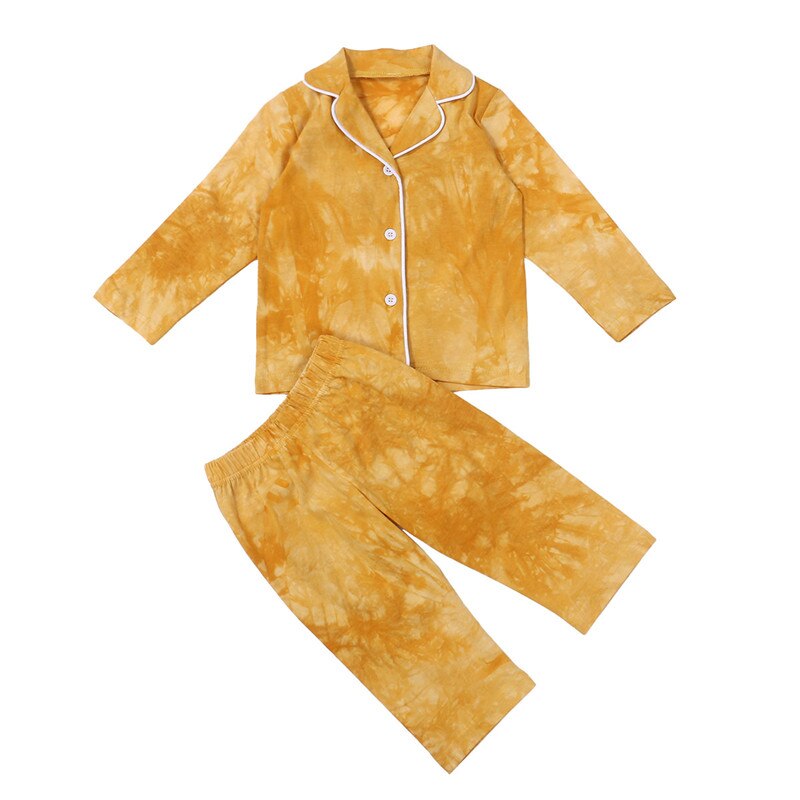 Kids Casual Herfst Lente Pyjama Set 2 Stuks Tie Dye Geschilderd Lange Mouwen Kleding Jongens Meisjes Knoppen Top Broek Nachtkleding kleding 1-6Y: C / 6Y