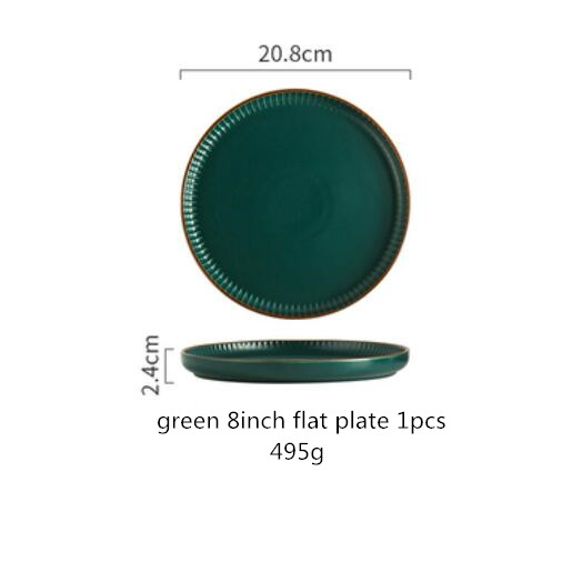 Green And Beige Matte Ceramic Steak Food Plate Nordic Style Tableware Bowl Ins Dinner Dish High End Porcelain Dinnerware: g 8inch flat plate