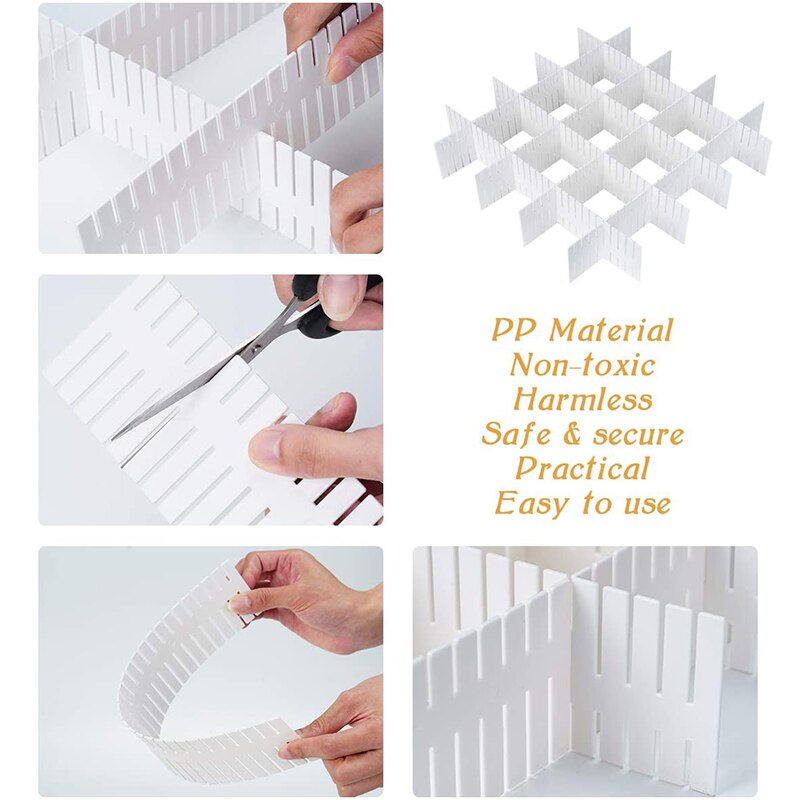 4Pcs Adjustable Grid Drawer Dividers DIY Plastic Closet Tidy Organizer Container for Underwear Socks Belt Office Supplies