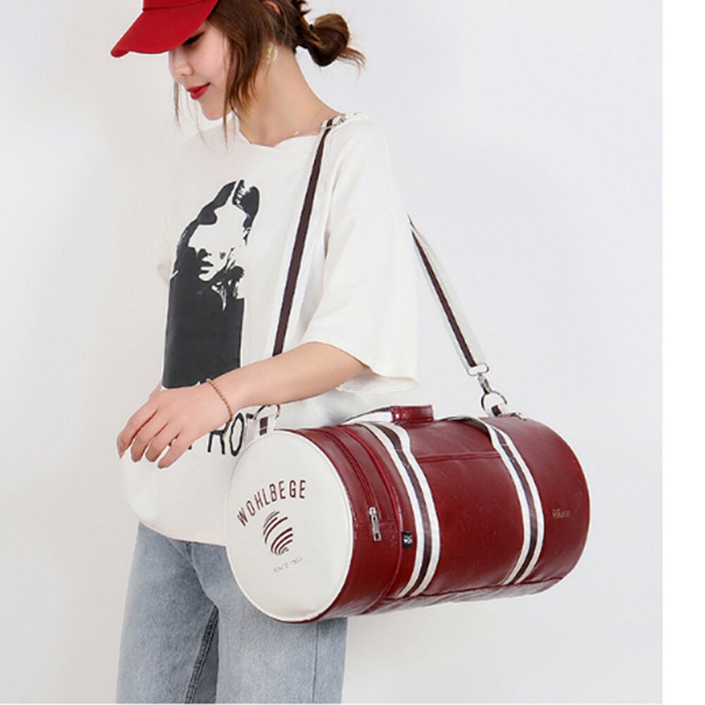 Sac De sport en cuir d'unité centrale Fitness Patchwork formation Sac à main d'épaule sport rayé femmes hommes sacs De voyage Tas Sac De Sporttas XA329D