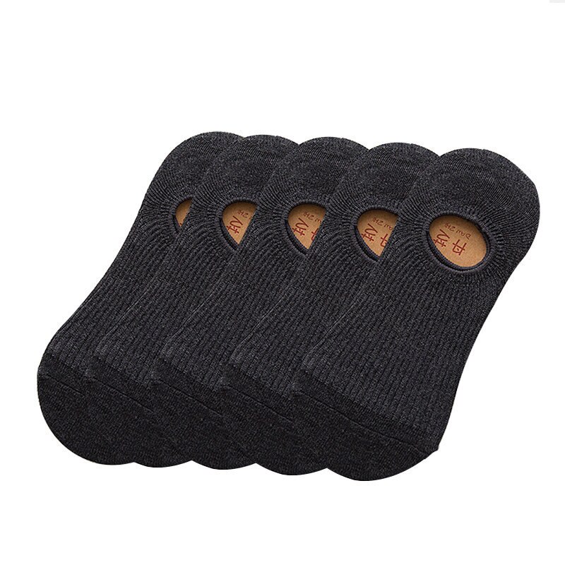 5Pairs/lot Spring Summer Women Socks Solid Wild Shallow Mouth Vertical Stripes Silicone Non-slip Invisible Sock Slipper: Dark Grey
