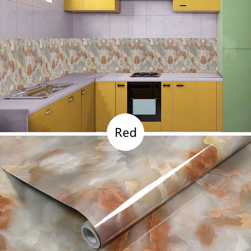 60cm*5M Marble Pattern Wall Stickers Wallpaper Kitchen Renovation Stickers Waterproof Oil-proof PVC Imitation Marble Stickers: Red