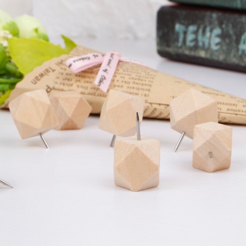 9 Pcs Wooden Thumb Tack Rhombic Decorative Drawing Push Pins Wood Head