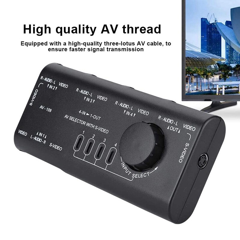 4-In-1 Out AV RCA Switch Box AV Audio Video Switcher 4 Way Splitter, Amplifier Multiple Display Shockproof, Anti - Fall