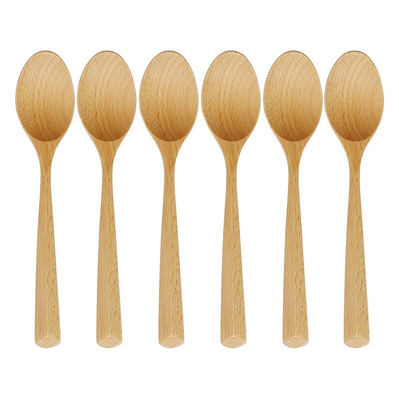 Træskeer sæt 6 stykke naturligt træ redskaber håndlavet træske til at spise pasta middag, te, salat desserter og så videre